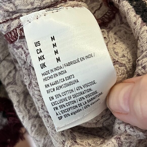 American‎ Eagle Outfitters Boho Romper Mauve Black Cotton Blend Medium - Picture 4 of 8